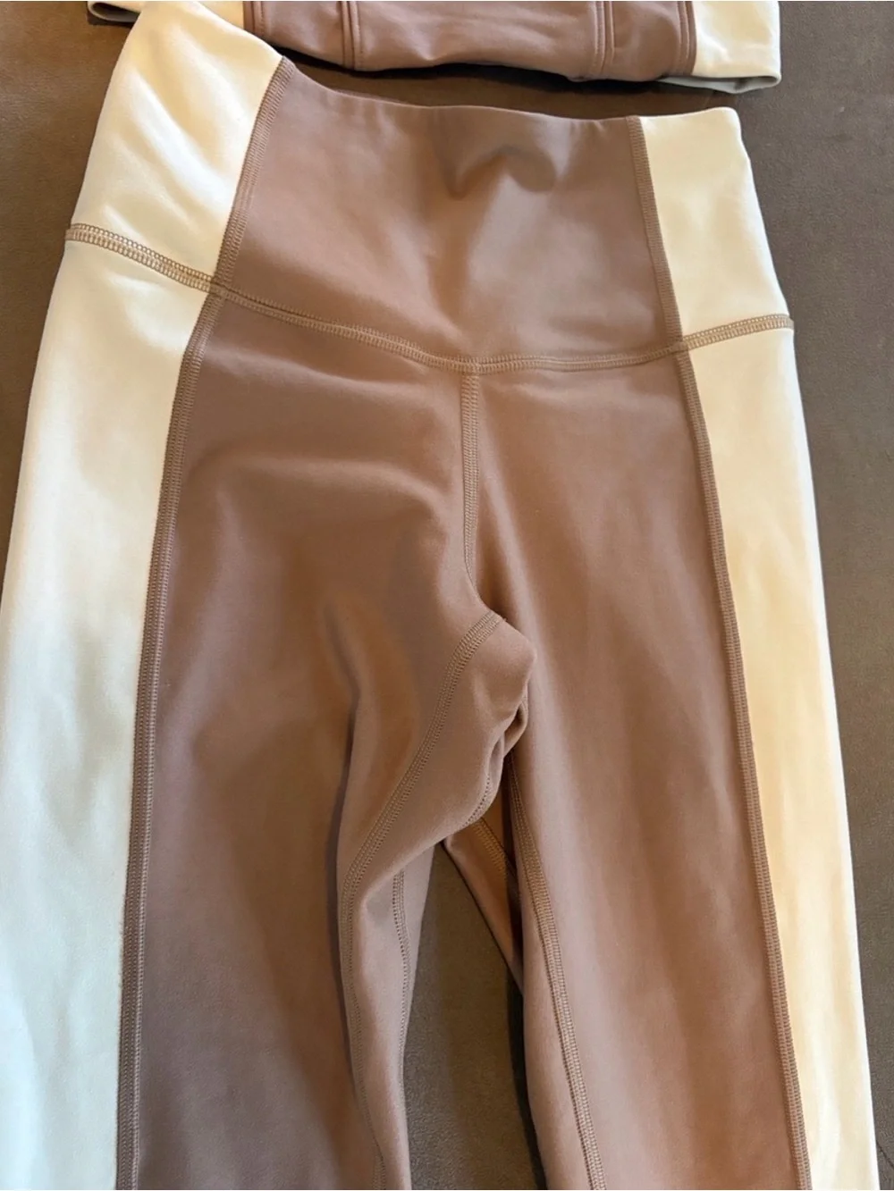 YPB Two-Tone High-Waist Leggings Set in Taupe & Cream